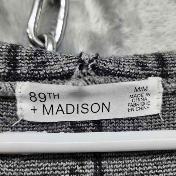 89th + Madison Cardigan Womens M Gray Black Plaid Hooded Open Front Sleeveless - Picture 4 of 9